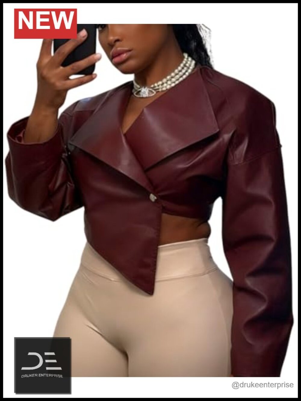 Cropped Faux Leather Moto Jacket Women Oversized Lapel Streetwear Coat